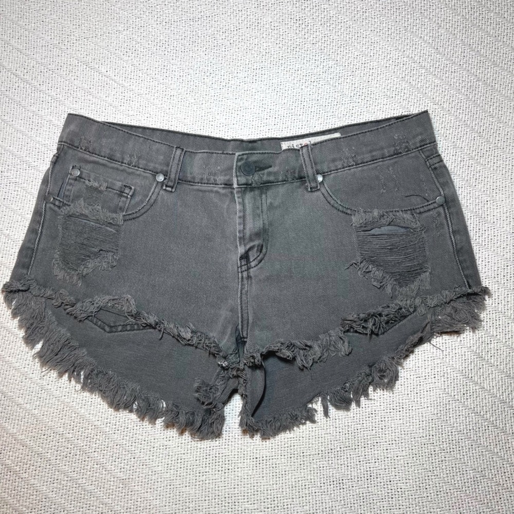 Pistola Distressed Low Rise Denim Cut Off Shorts Charcoal Gray Size M